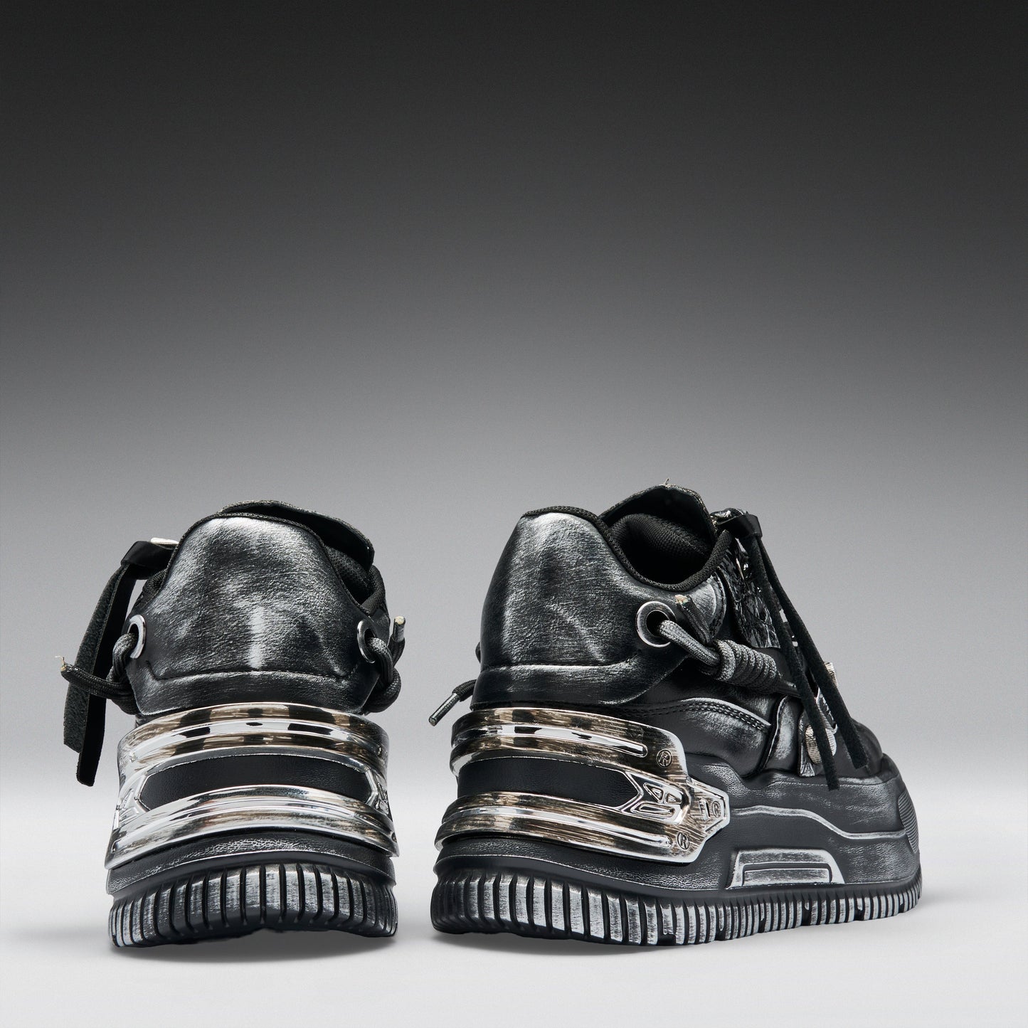 KOI Footwear - Metamorphosis Men's Distressed Platform Trainers - Black Fade
