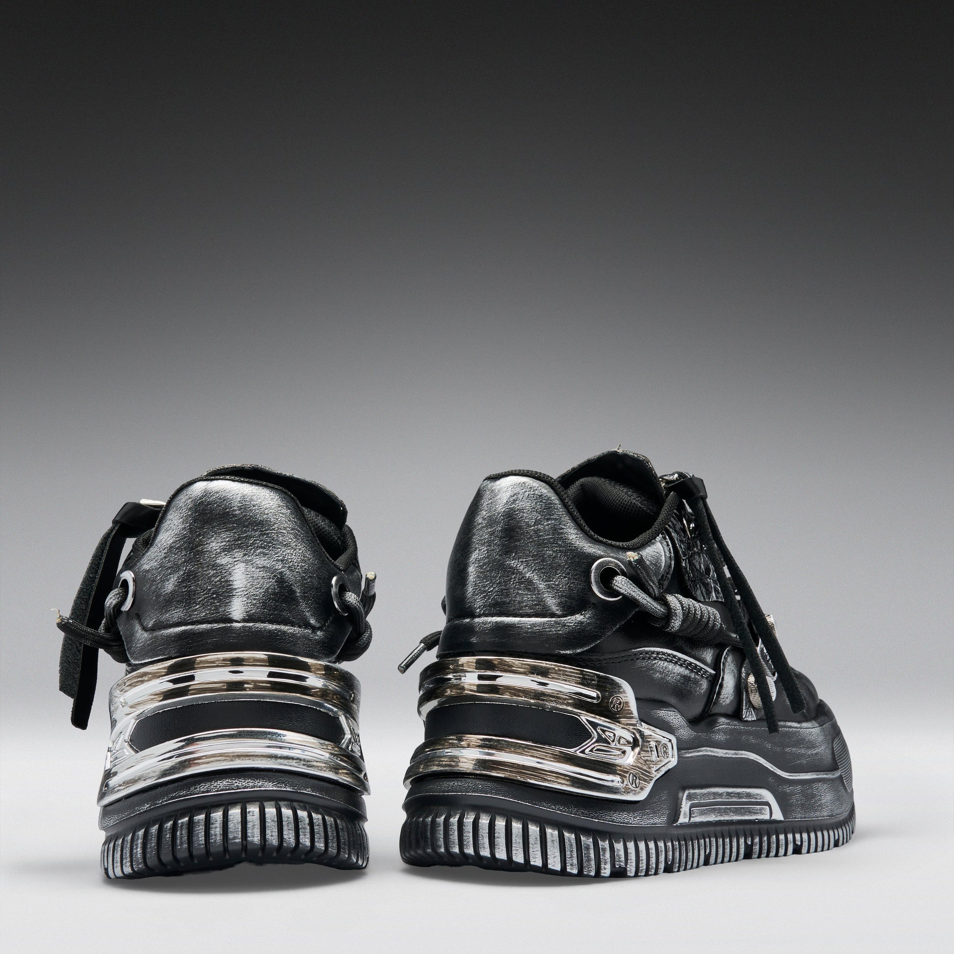 KOI Footwear - Metamorphosis Men's Distressed Platform Trainers - Black Fade