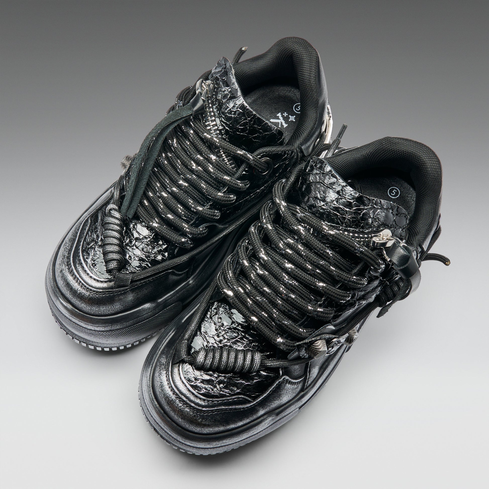 KOI Footwear - Metamorphosis Men's Distressed Platform Trainers - Black Fade