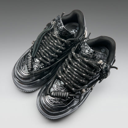 KOI Footwear - Metamorphosis Men's Distressed Platform Trainers - Black Fade