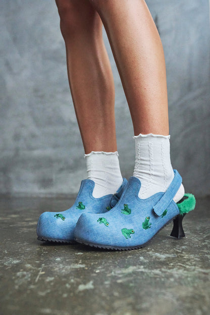 KOI Footwear - Ribbit Heeled Frog Mules - Denim