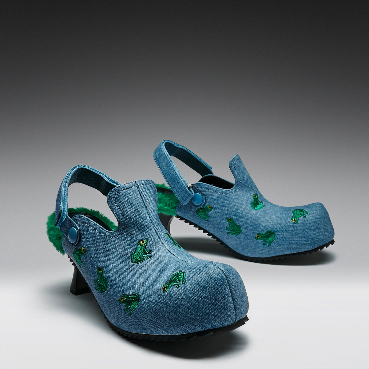 KOI Footwear - Ribbit Heeled Frog Mules - Denim