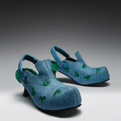 KOI Footwear - Ribbit Heeled Frog Mules - Denim