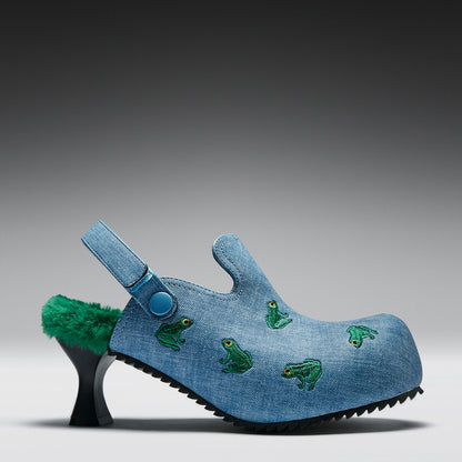 KOI Footwear - Ribbit Heeled Frog Mules - Denim