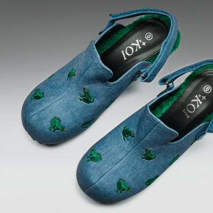 KOI Footwear - Ribbit Heeled Frog Mules - Denim