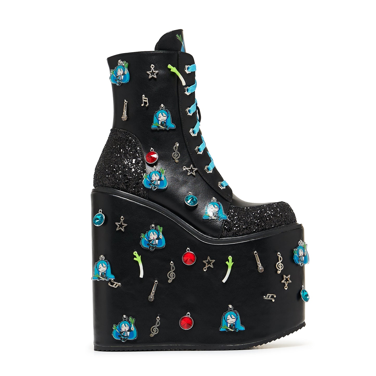 KOI Footwear - Musical Leek Miku Mega Platform Charm Boots