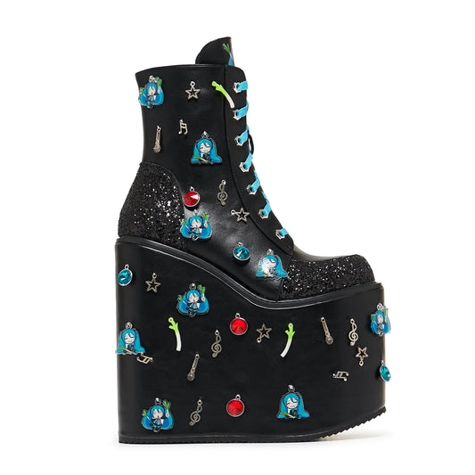 KOI Footwear - Musical Leek Miku Mega Platform Charm Boots