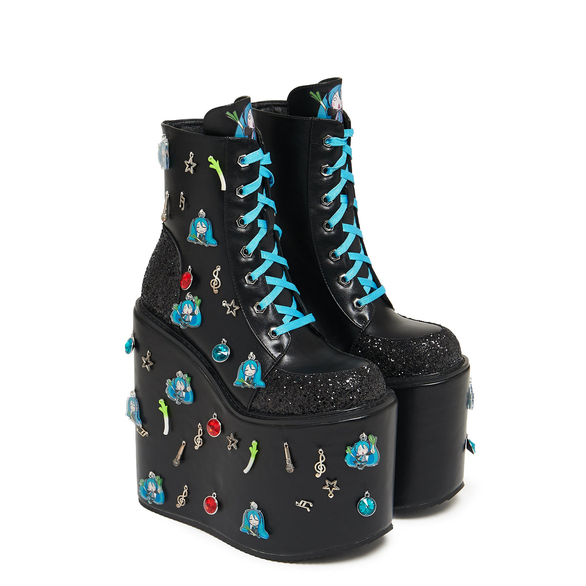 KOI Footwear - Musical Leek Miku Mega Platform Charm Boots