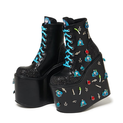KOI Footwear - Musical Leek Miku Mega Platform Charm Boots