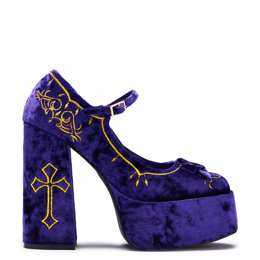 KOI Footwear - Royal Manor Velvet Platform Heels - Purple