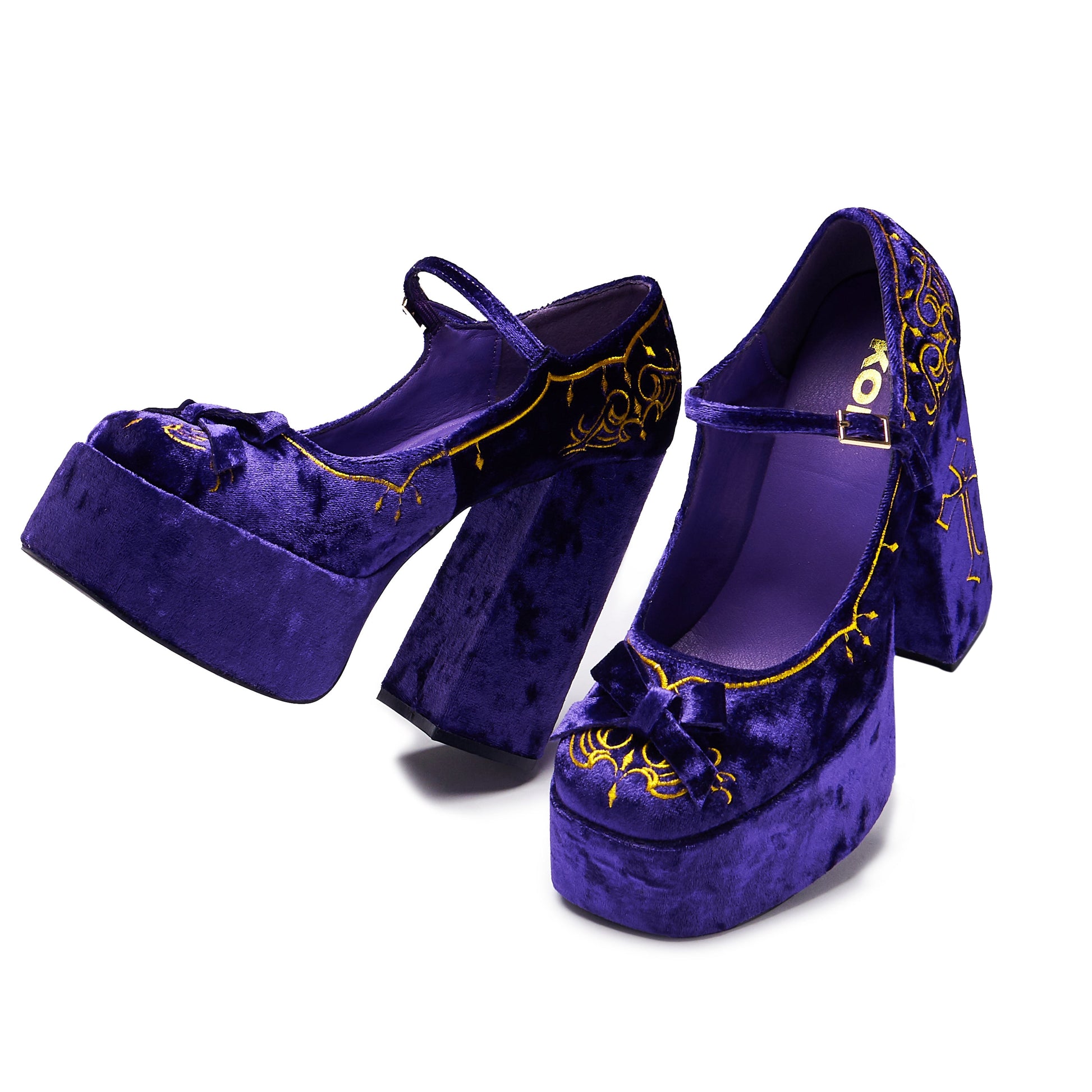 KOI Footwear - Royal Manor Velvet Platform Heels - Purple