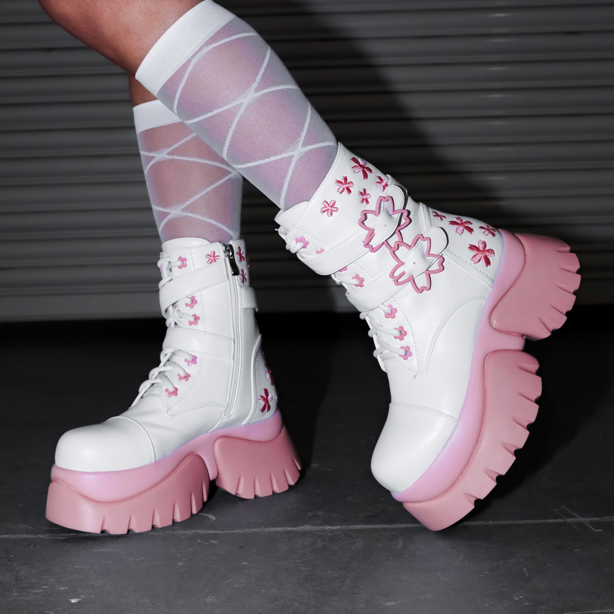 KOI Footwear - Sakura Miku Cherry Blossom ‘Monster’ Boots - White