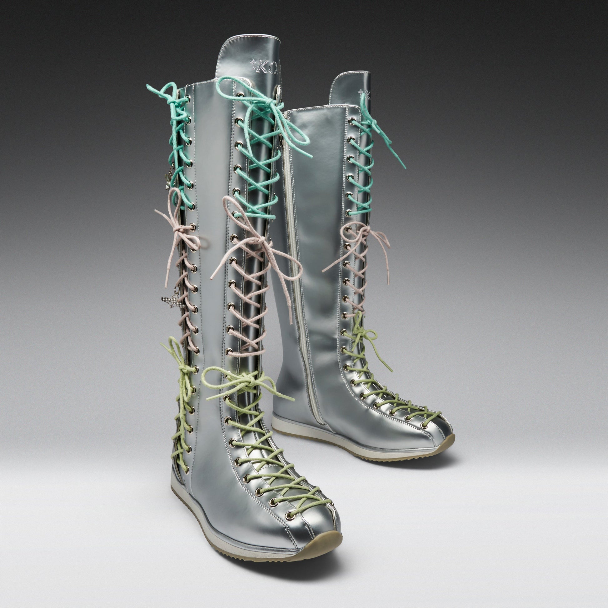 KOI Footwear - Numinous Lace Up Charm Long Boots -Silver