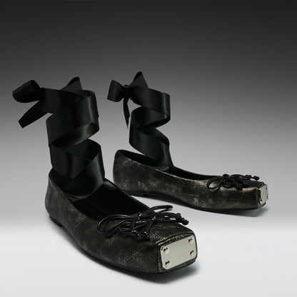 KOI Footwear - Blithe Metal Toe Ballet Flats - Cracked Grey