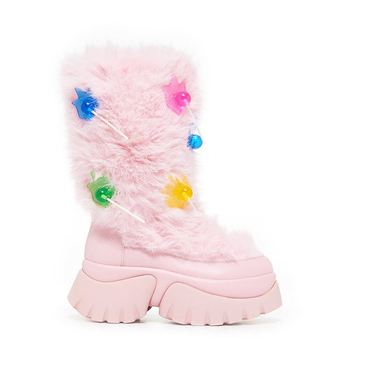 KOI Footwear - Hairy Lollipop Fluffy Boots - Candy Pink