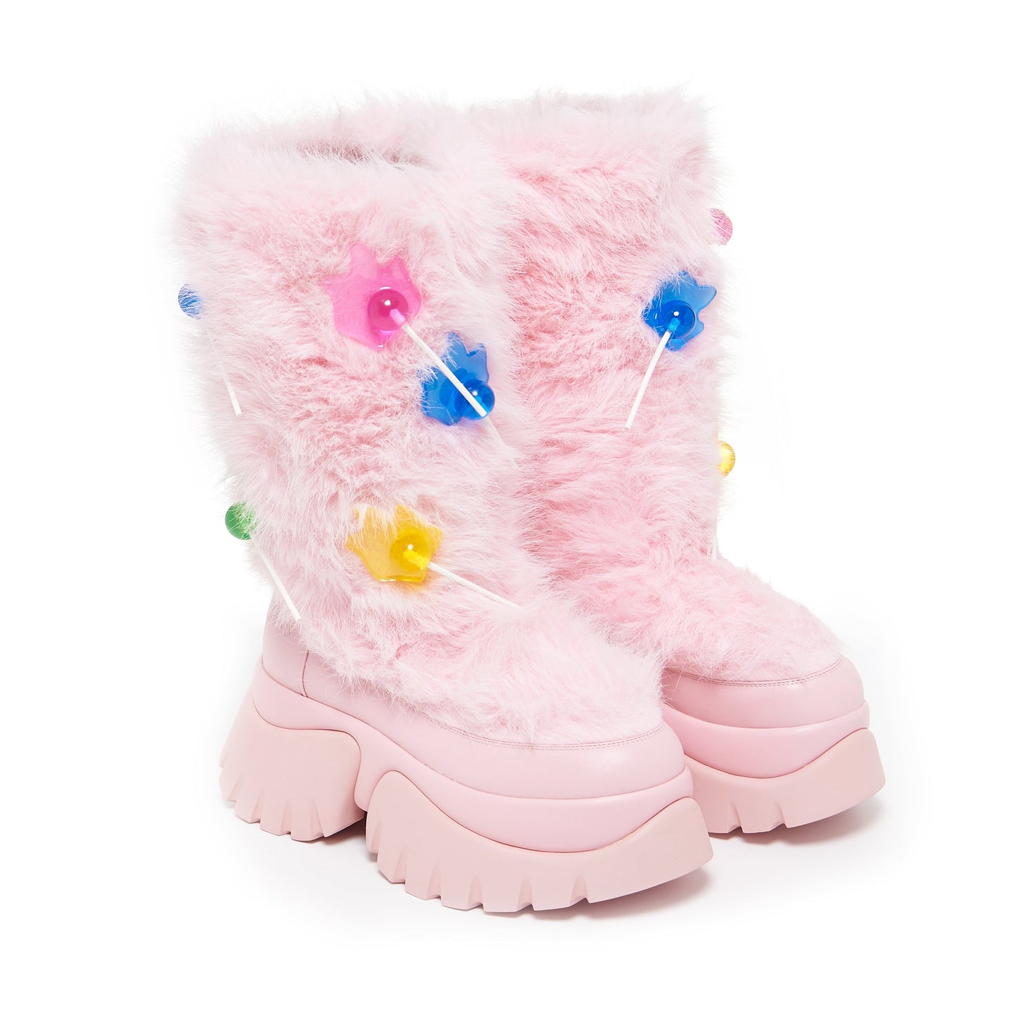 KOI Footwear - Hairy Lollipop Fluffy Boots - Candy Pink