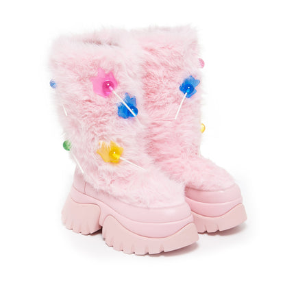 KOI Footwear - Hairy Lollipop Fluffy Boots - Candy Pink
