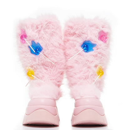 KOI Footwear - Hairy Lollipop Fluffy Boots - Candy Pink