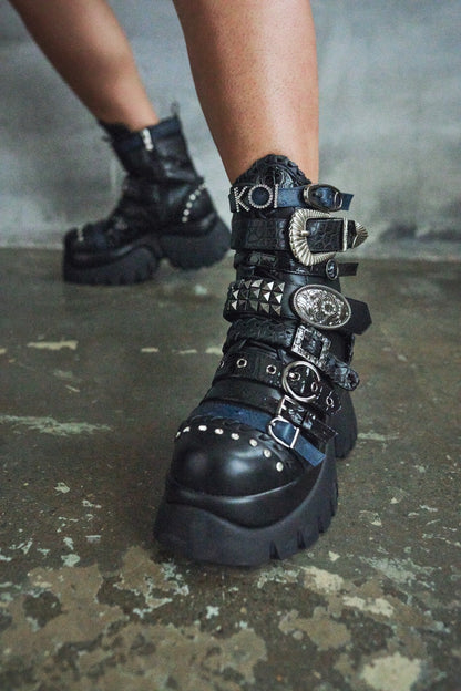 KOI Footwear - Enchained Belt Monster Boots - Black