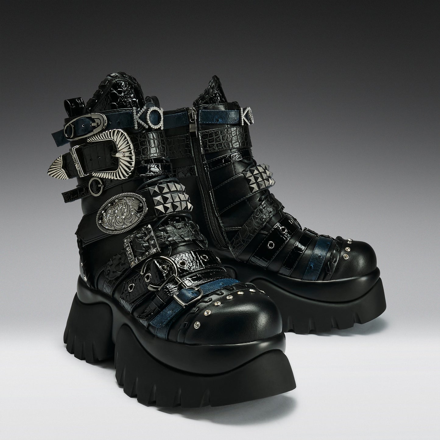 KOI Footwear - Enchained Belt Monster Boots - Black