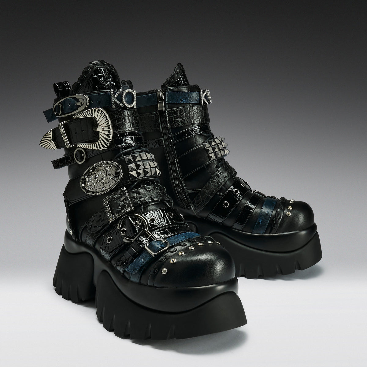 KOI Footwear - Enchained Belt Monster Boots - Black