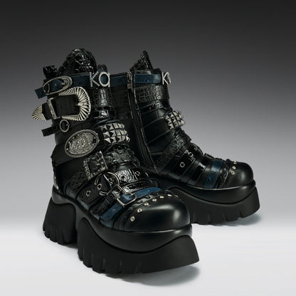 KOI Footwear - Enchained Belt Monster Boots - Black