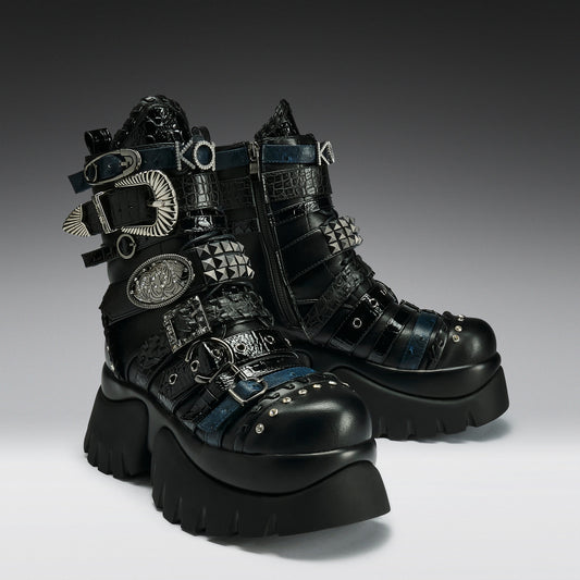 KOI Footwear - Enchained Belt Monster Boots - Black
