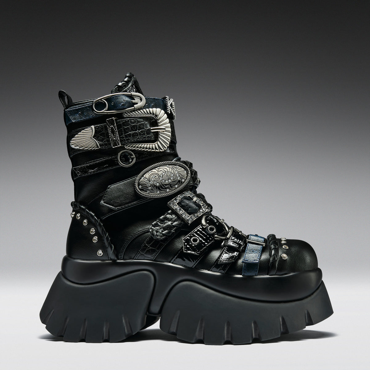 KOI Footwear - Enchained Belt Monster Boots - Black