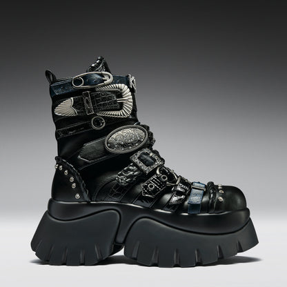 KOI Footwear - Enchained Belt Monster Boots - Black