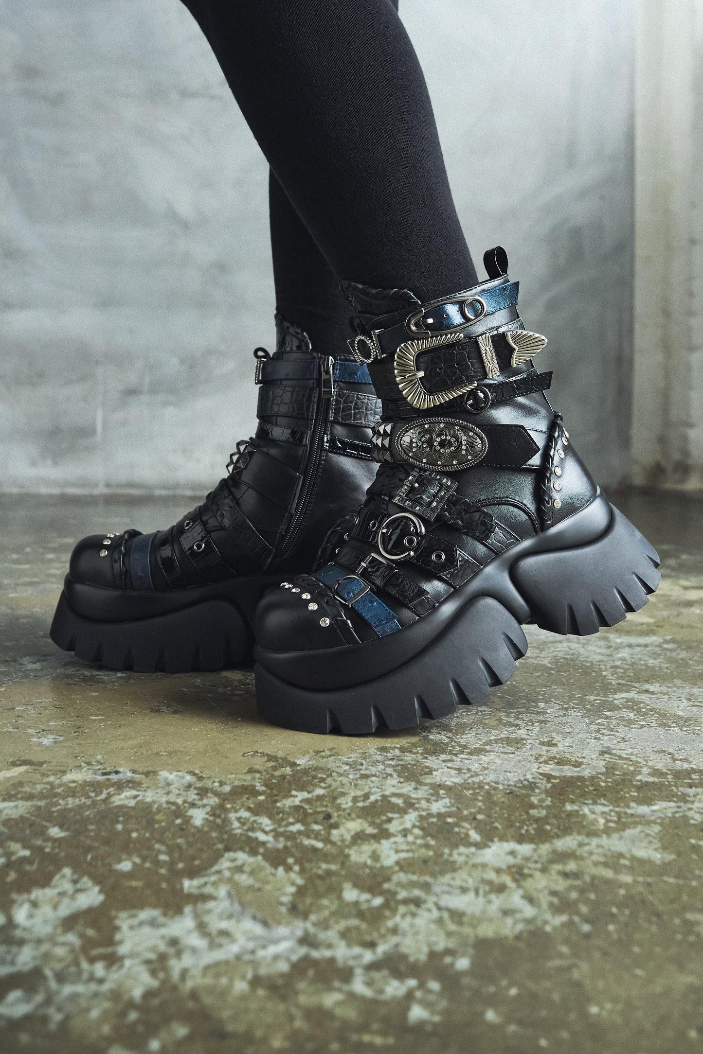 KOI Footwear - Enchained Belt Monster Boots - Black